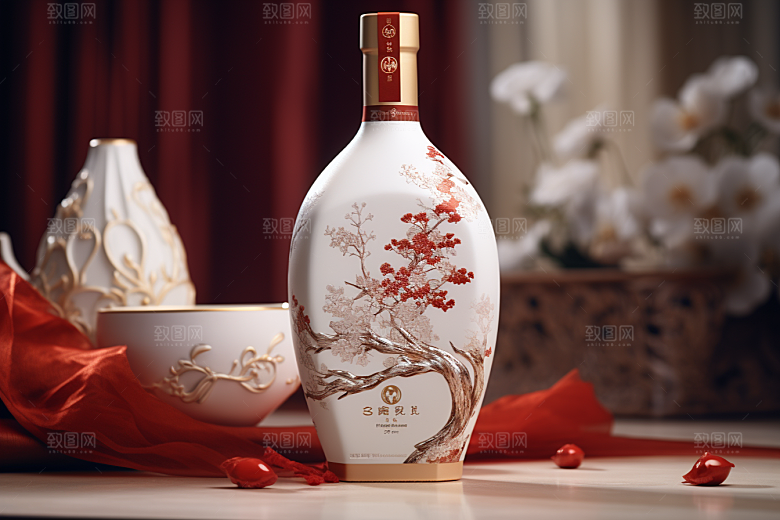 美酒酒瓶饮品摄影图