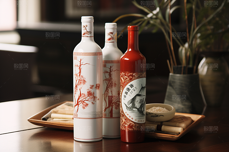 美酒品酒酒瓶摄影图
