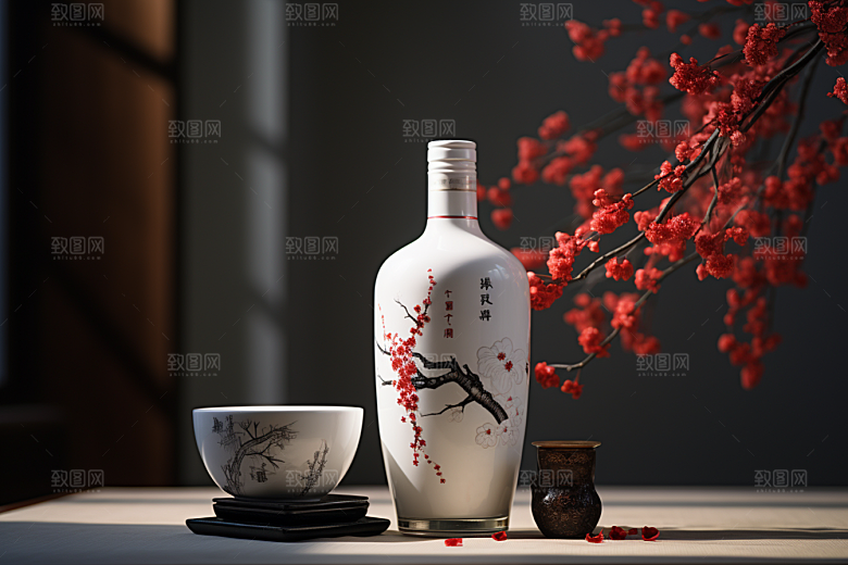 美酒酒杯酒瓶摄影图