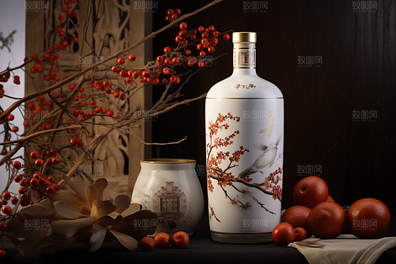 美酒酒瓶饮品摄影图