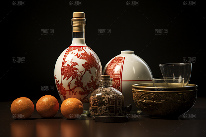 美酒酒瓶饮品摄影图