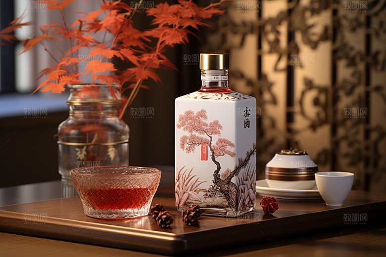 美酒酒瓶精致摄影图