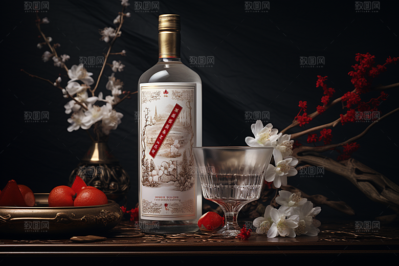 美酒酒具酒瓶摄影图