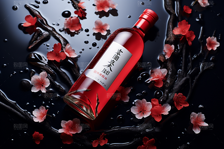 美酒酒杯酒瓶摄影图