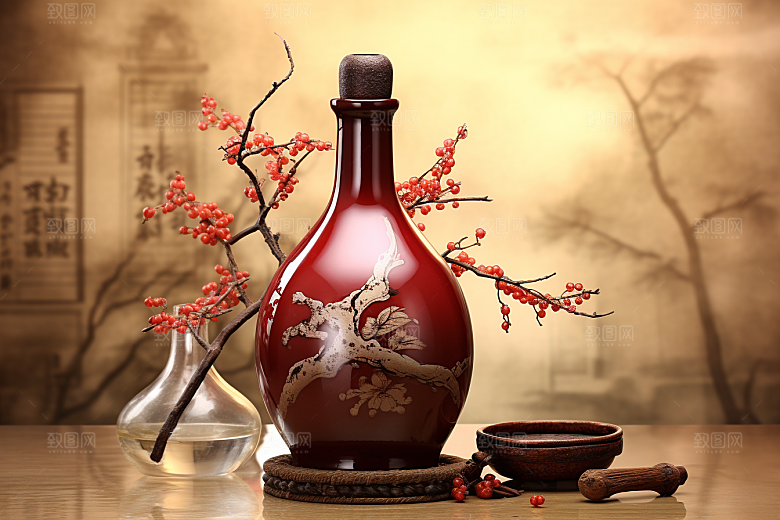 美酒酒杯酒瓶摄影图