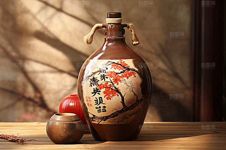 美酒酒瓶酒杯摄影图