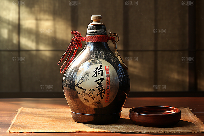 美酒酒瓶饮品摄影图