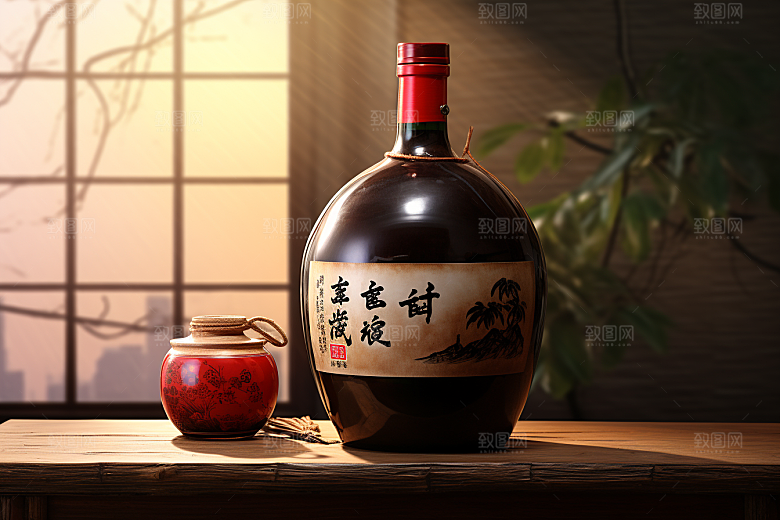 美酒酒瓶品酒摄影图