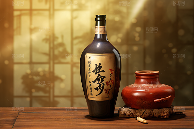 美酒畅饮酒瓶摄影图
