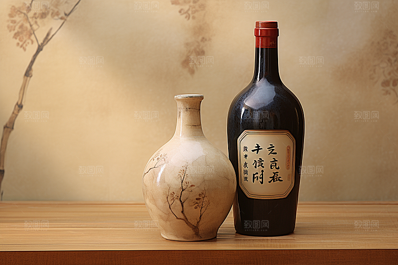 美酒酒瓶饮品摄影图
