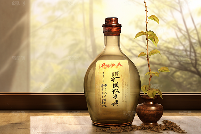 美酒酒器精致摄影图