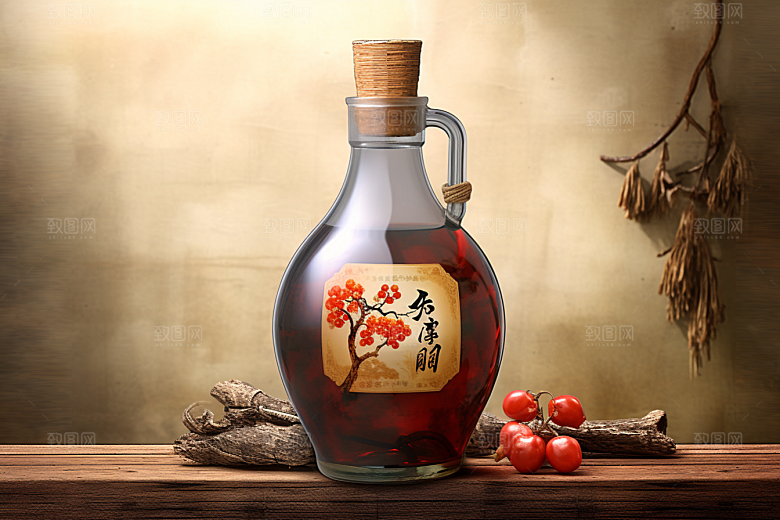 美酒酒瓶酒杯摄影图