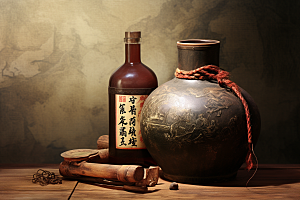 美酒酒瓶酒杯摄影图