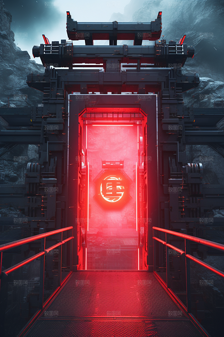 机械大门赛博朋克光感素材