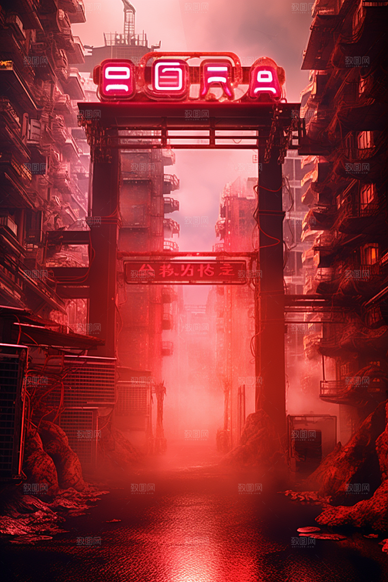 机械大门开门红未来感素材