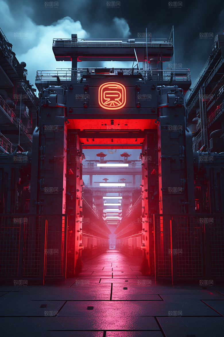 机械大门喜庆立体素材