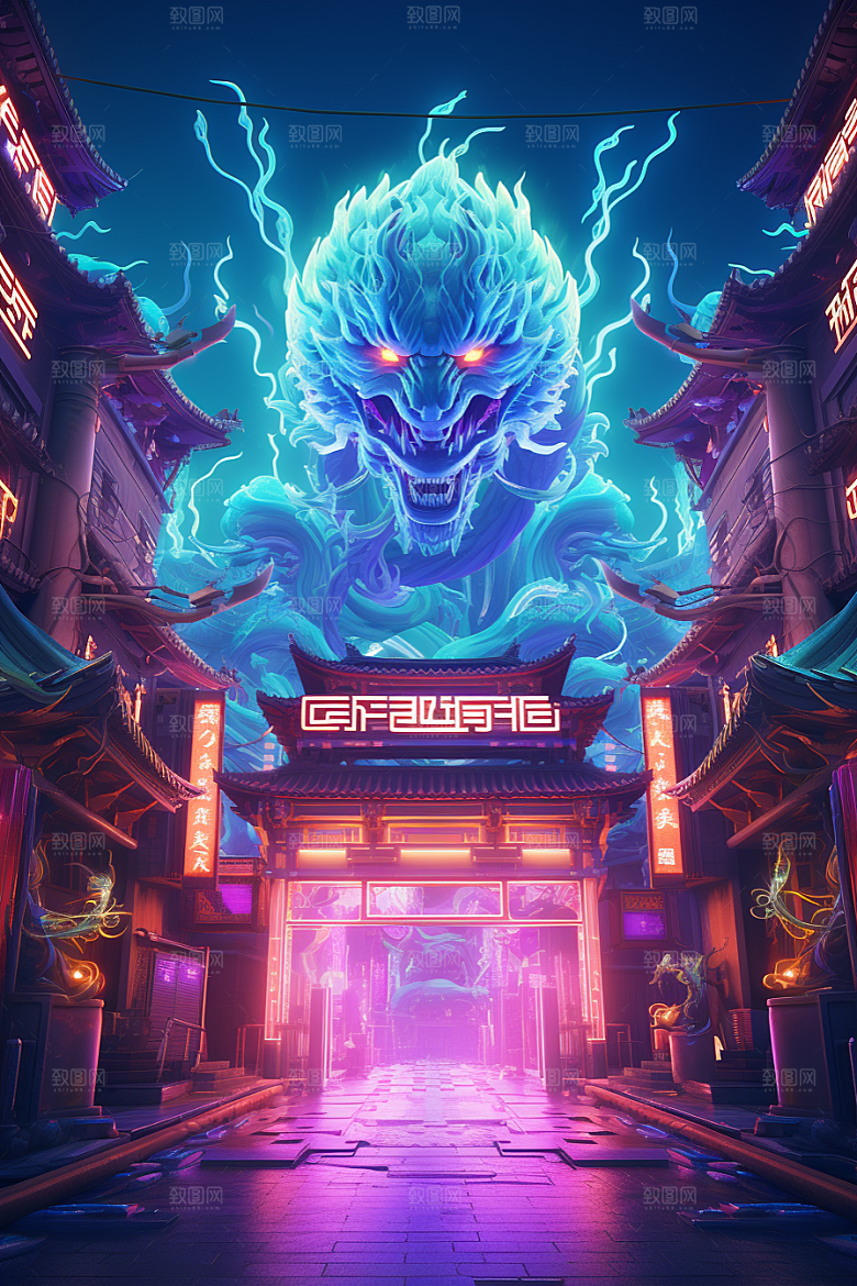 机械大门喜庆未来感素材