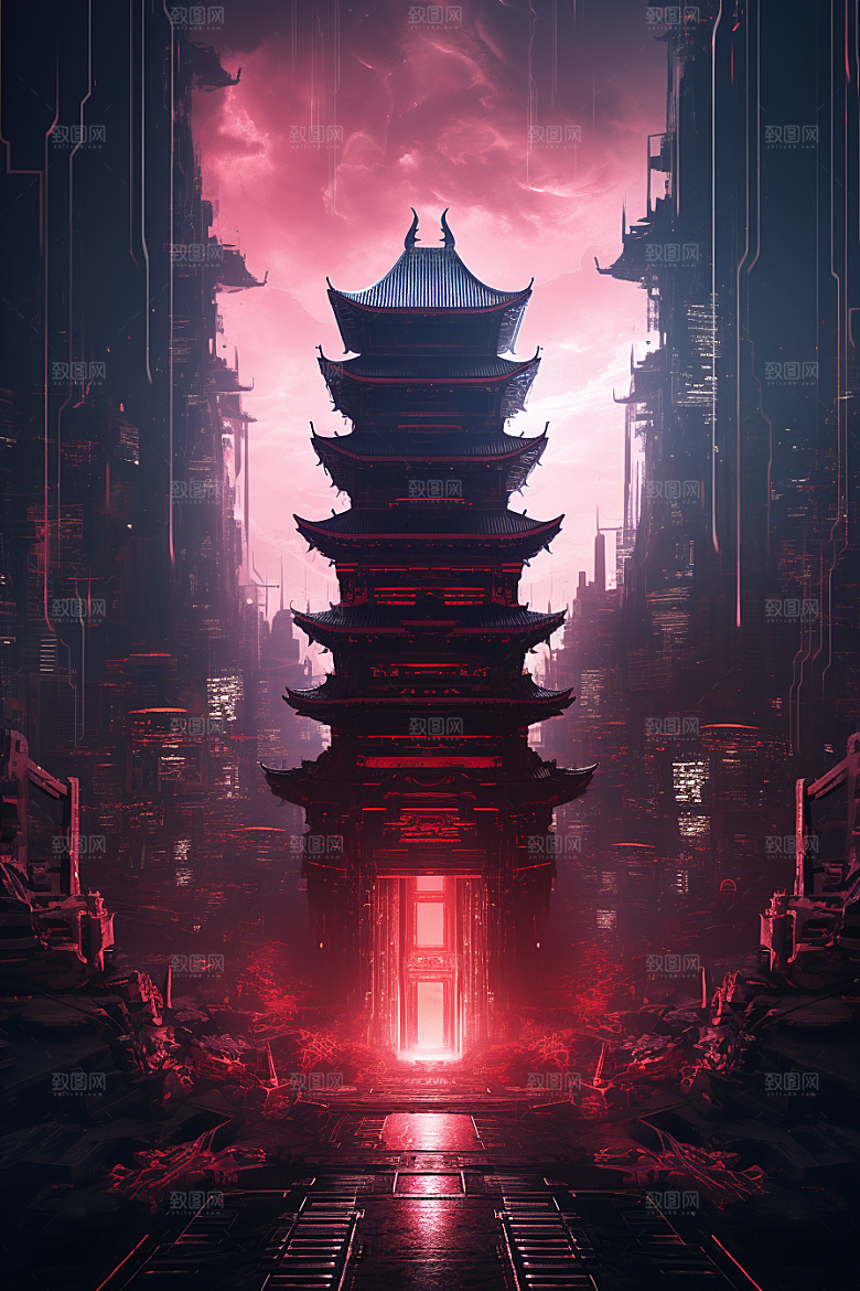 机械大门开门红光感素材