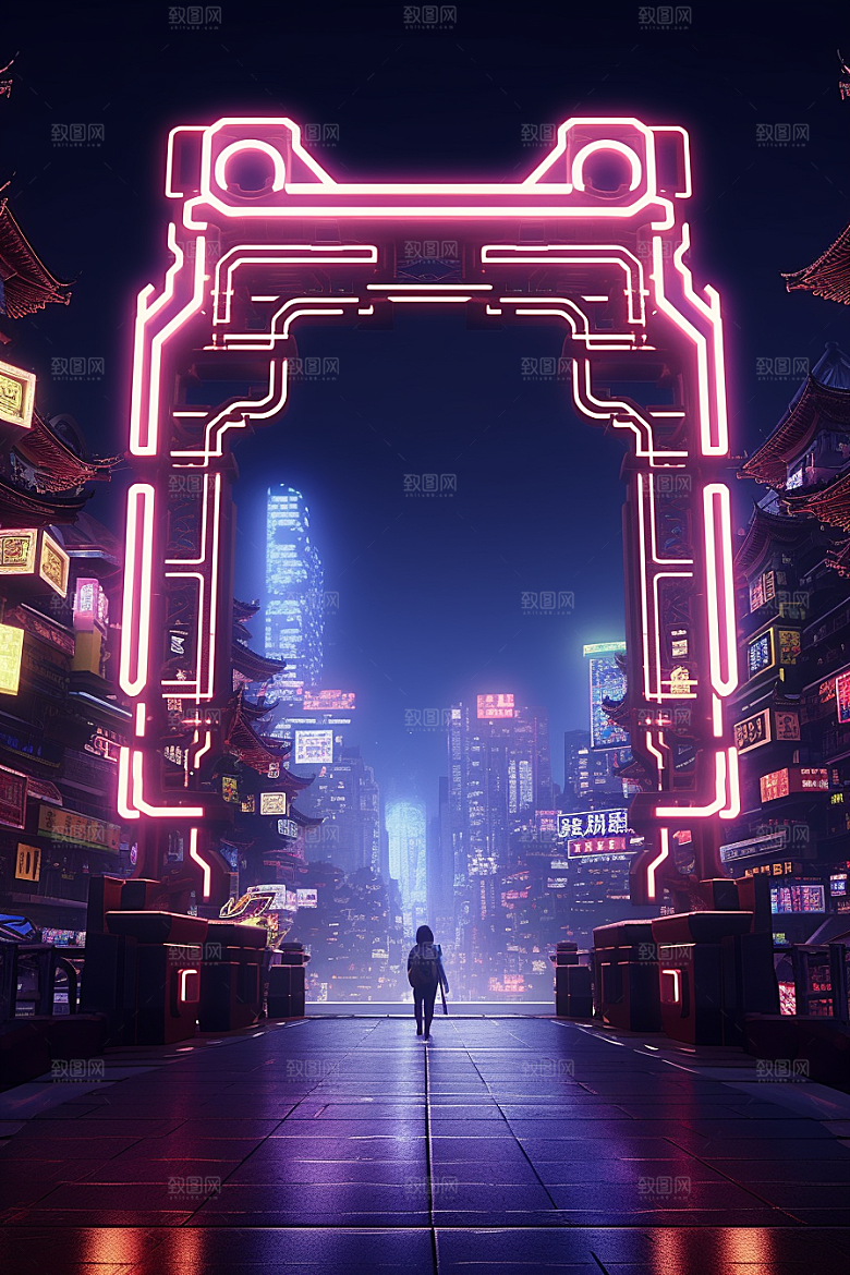 机械大门赛博朋克高清素材