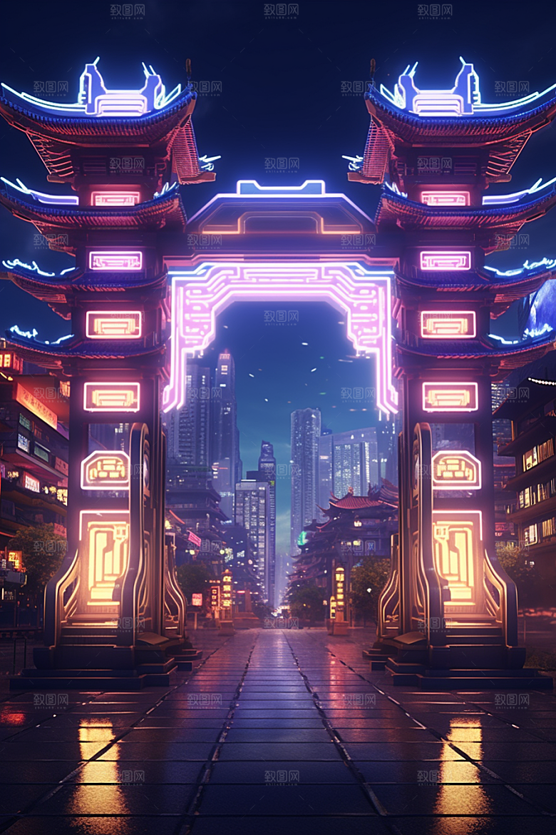 机械大门开门红未来感素材