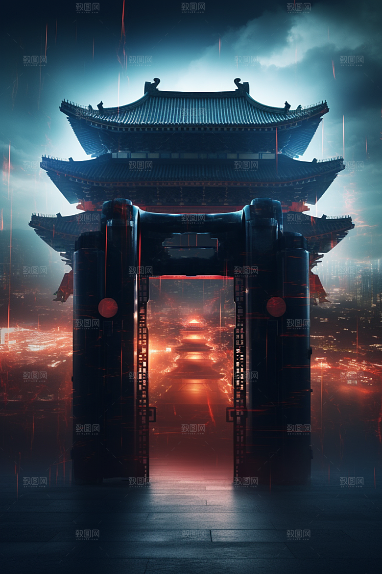 机械大门科技感开门红素材