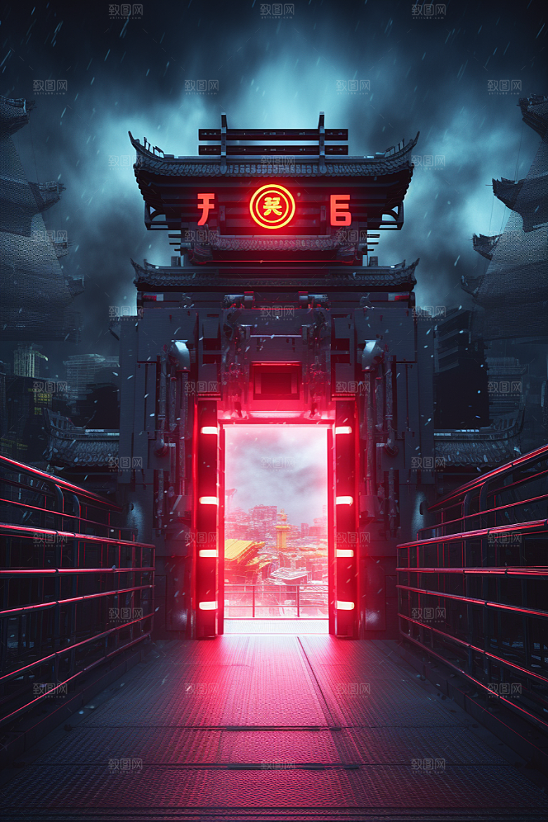 机械大门游戏原画科技感素材
