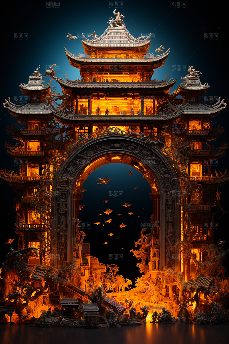 机械大门开门红立体素材