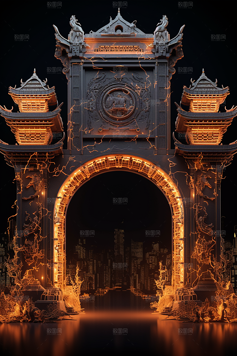 机械大门开业大吉3D素材