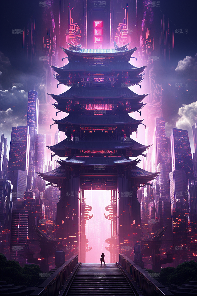 机械大门赛博朋克未来感素材