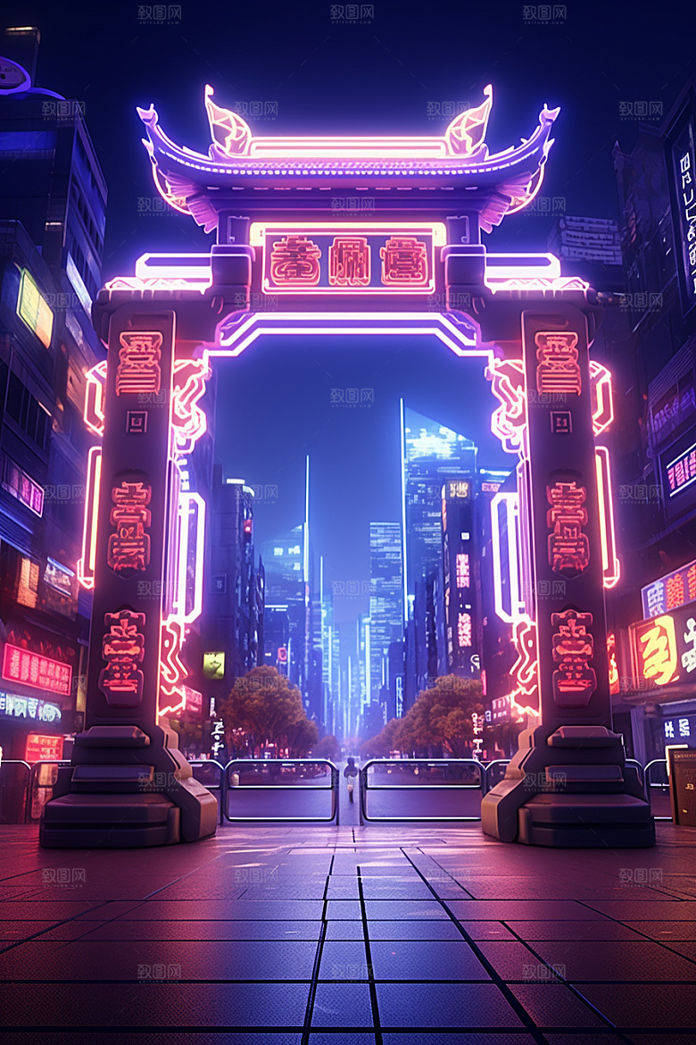 机械大门赛博朋克光感素材