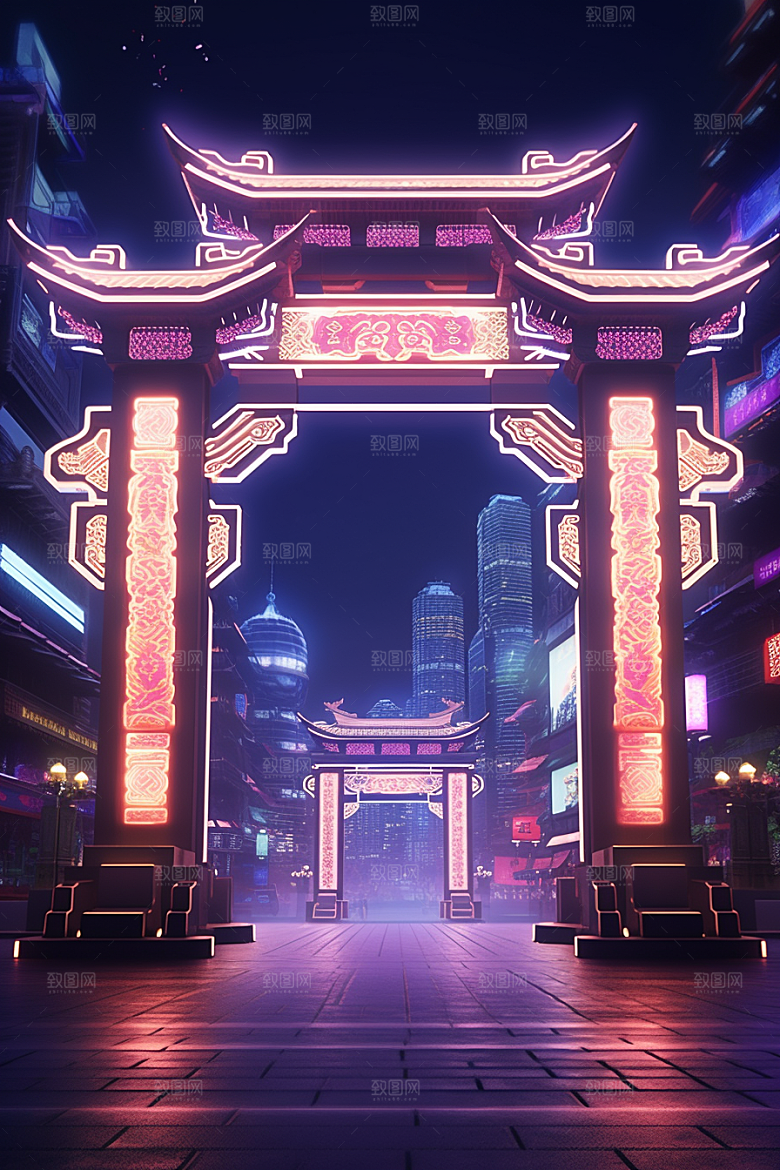 机械大门立体开业大吉素材