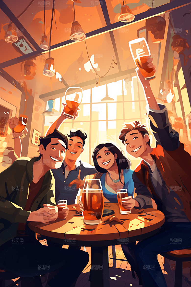 啤酒聚餐欢聚酒吧插画