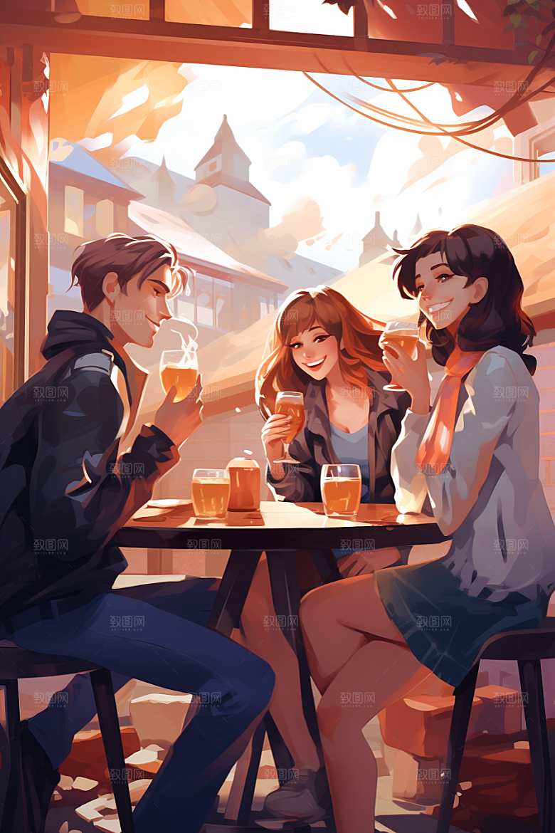 啤酒聚餐聚会扁平风插画