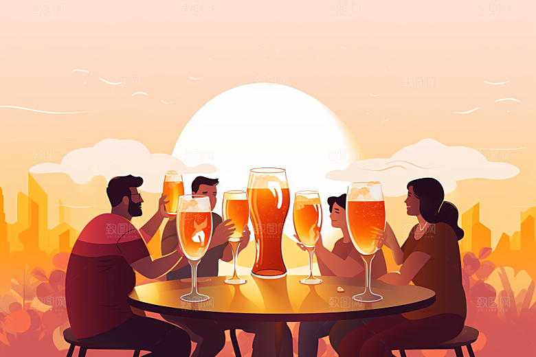 啤酒聚餐高清聚会插画