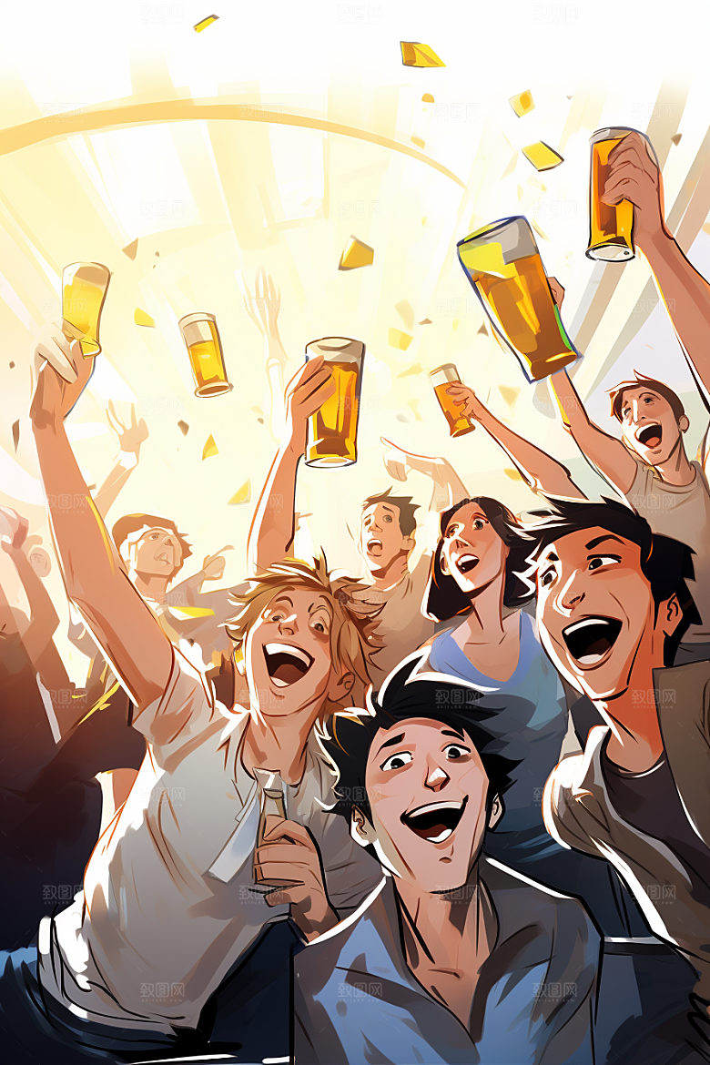 啤酒聚餐扁平风聚会插画