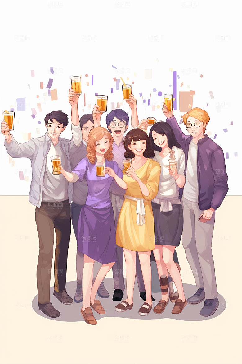 啤酒聚餐派对扁平风插画