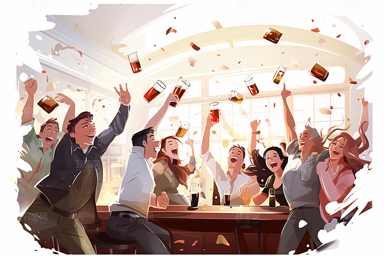 啤酒聚餐酒吧美食插画