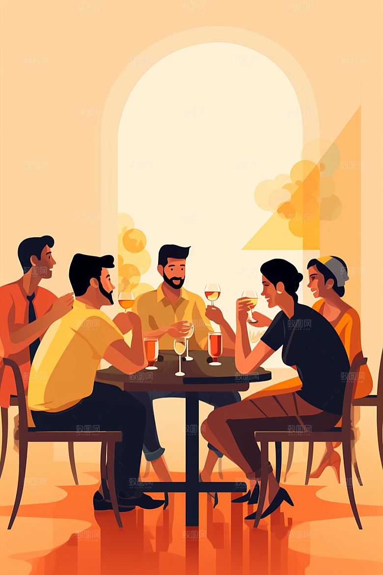 啤酒聚餐畅饮聚会插画