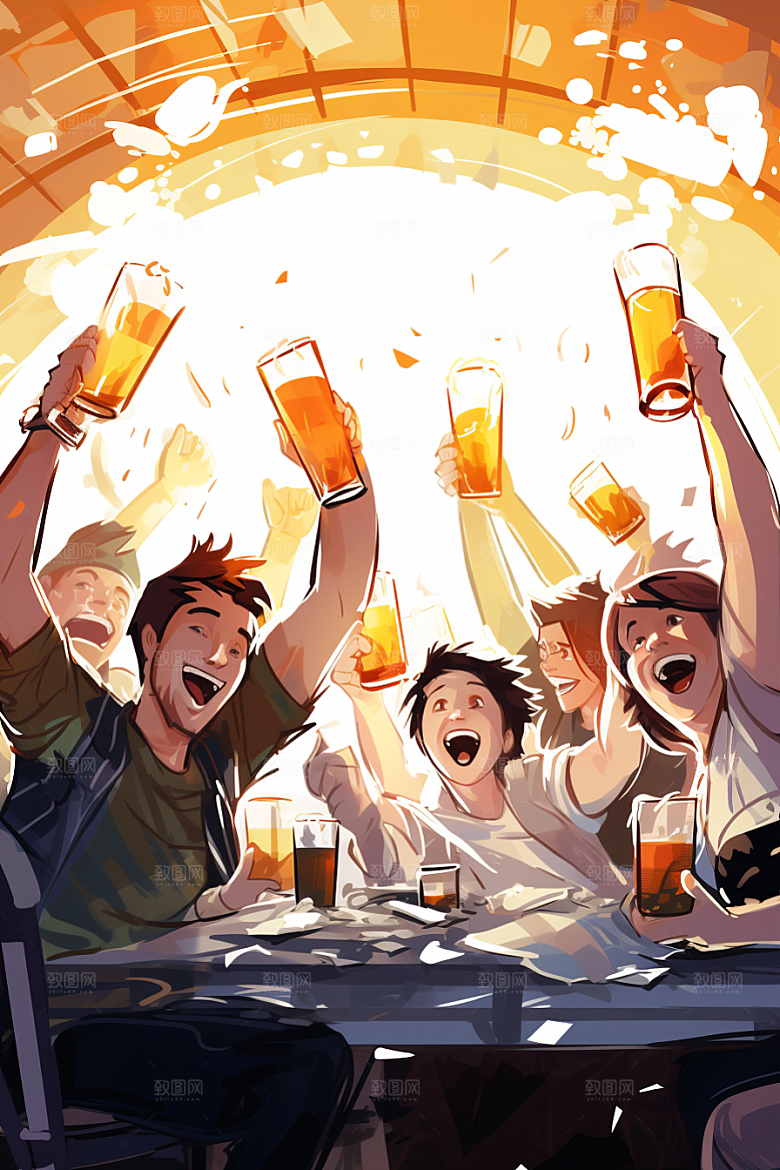 啤酒聚餐美食酒吧插画