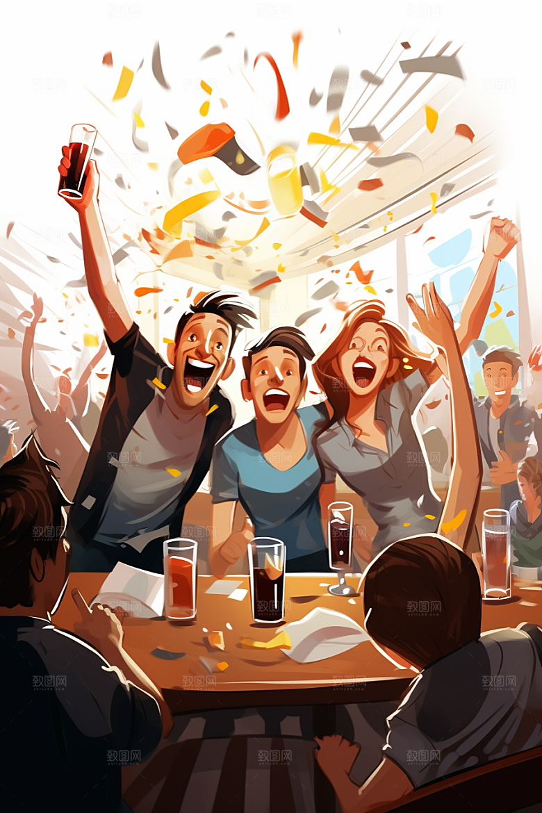 啤酒聚餐酒吧聚会插画