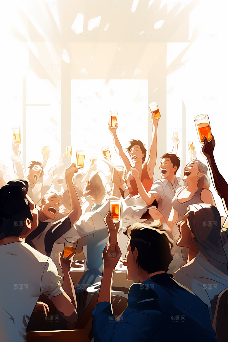 啤酒聚餐欢聚派对插画