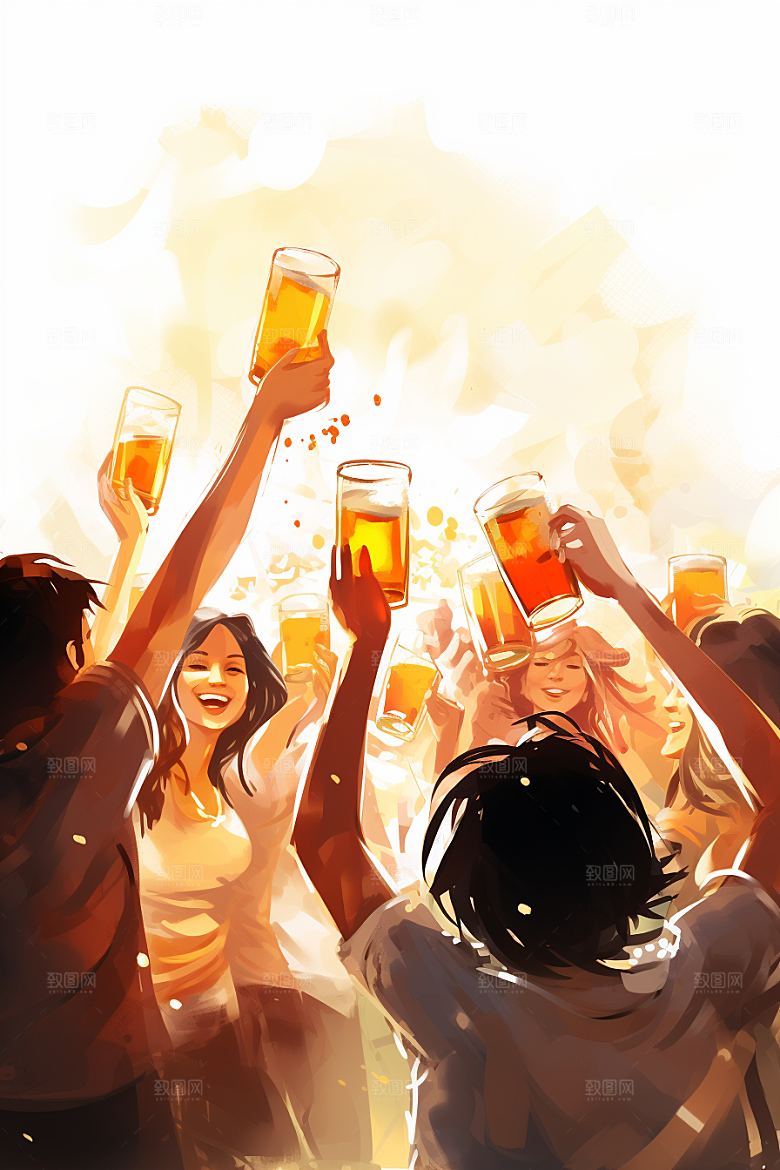 啤酒聚餐扁平风美食插画