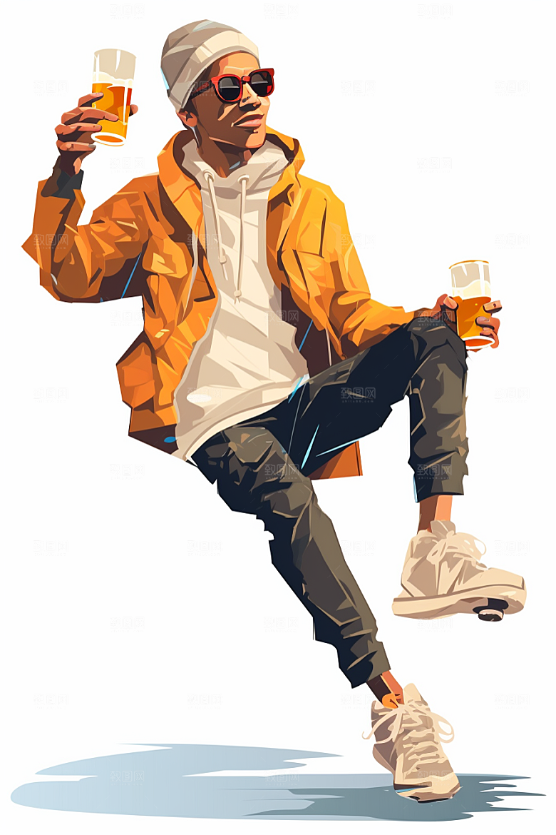 啤酒聚餐暖色调畅饮插画