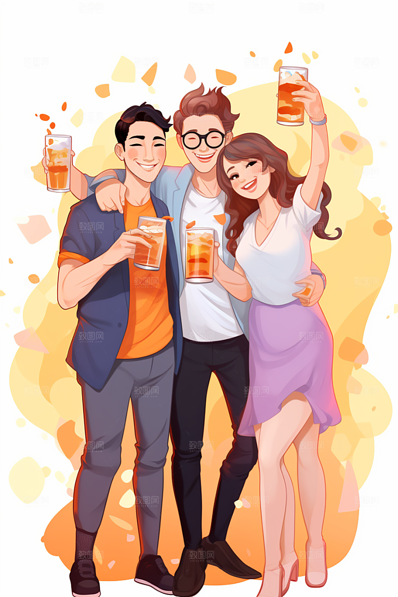 啤酒聚餐畅饮派对插画