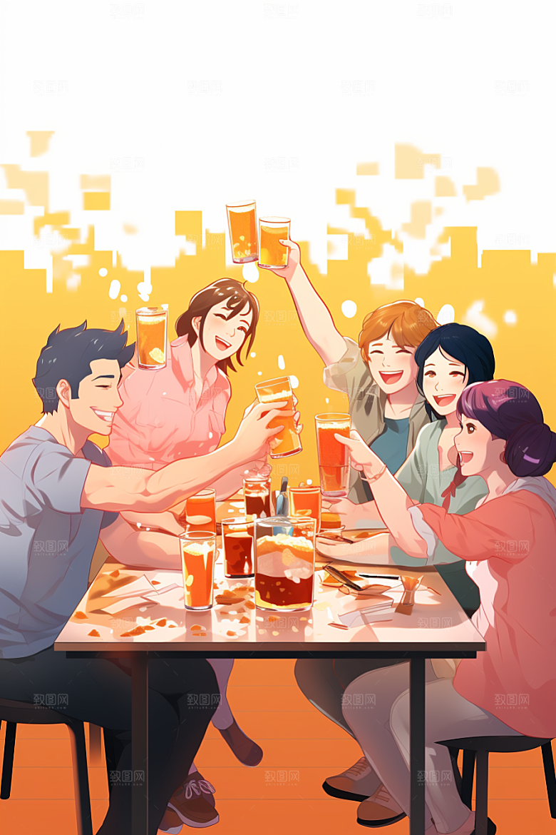 啤酒聚餐酒吧派对插画