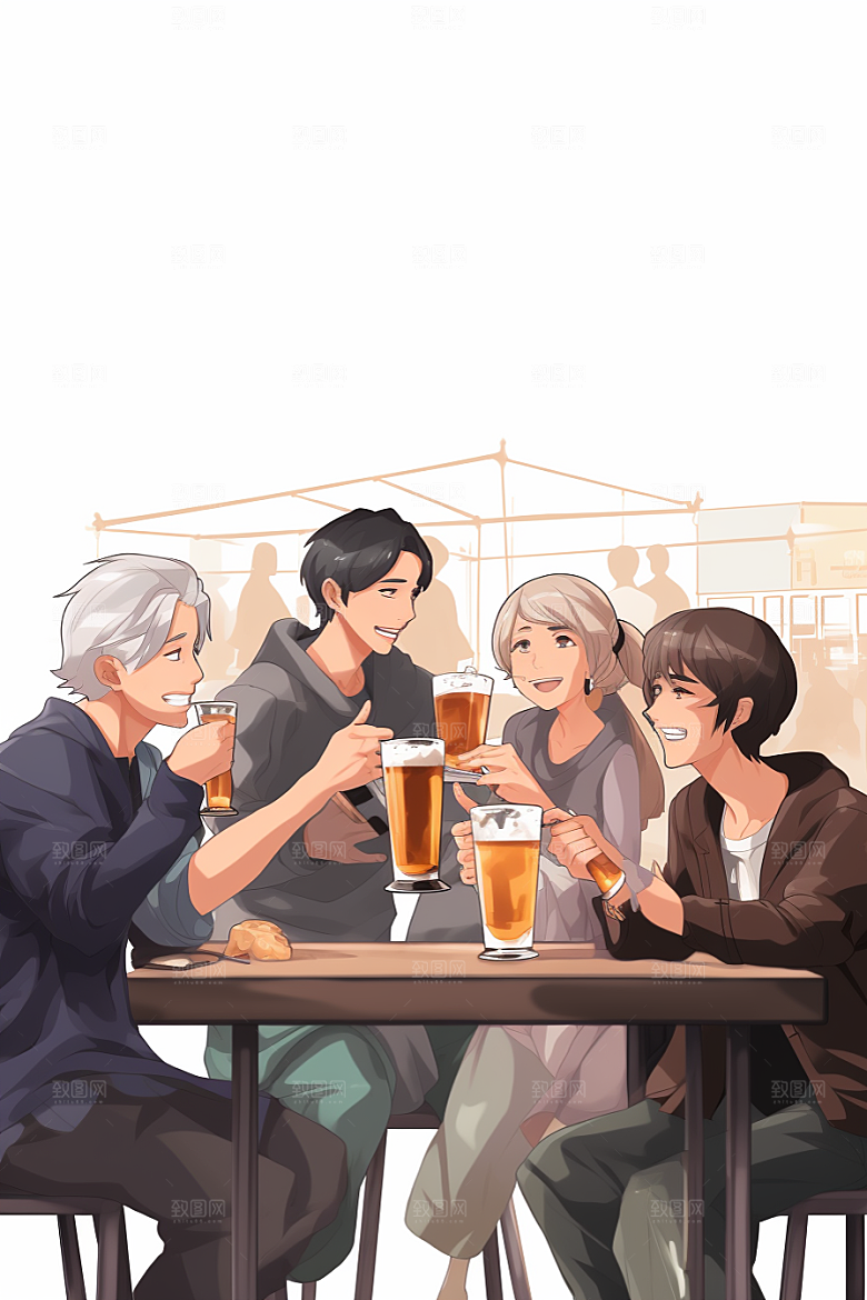 啤酒聚餐聚会暖色调插画