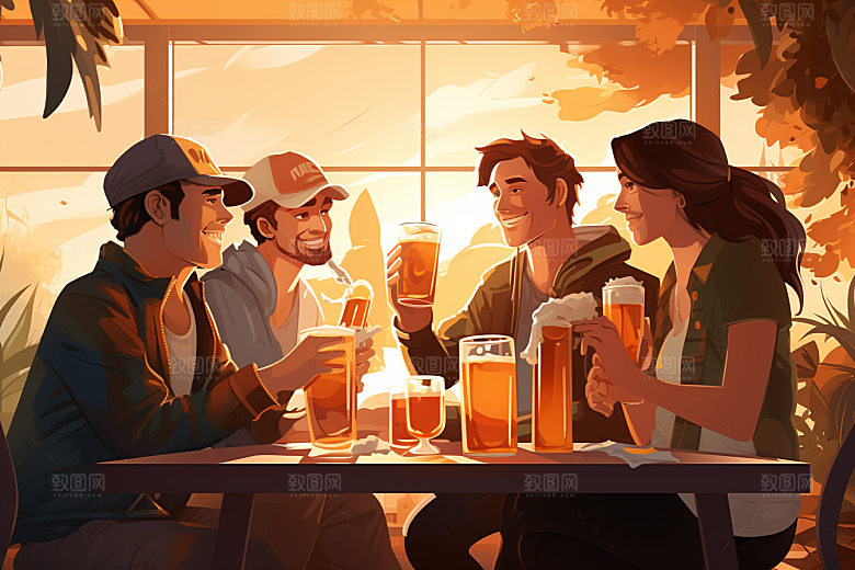 啤酒聚餐高清聚会插画