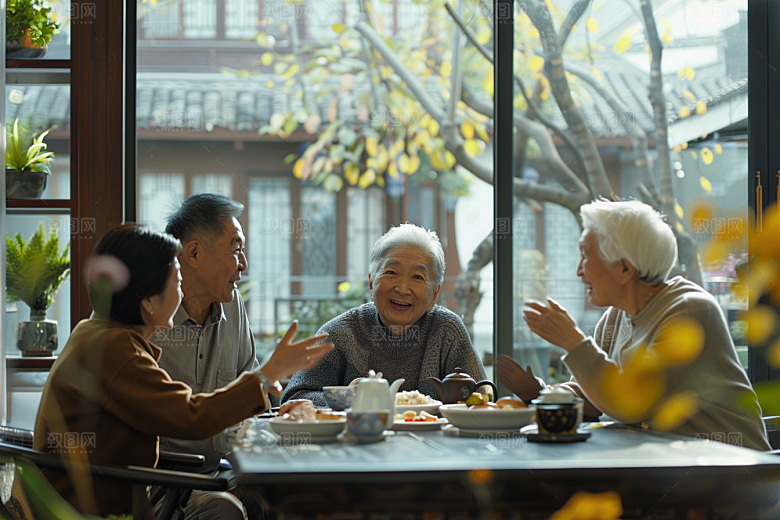 养老院生活聊天老人摄影图