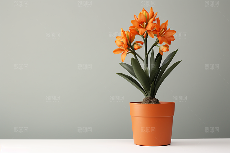 君子兰盆栽植物摄影图