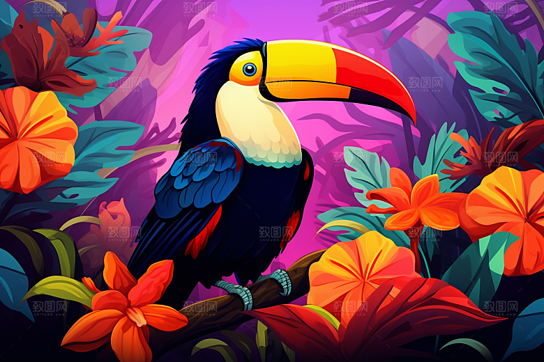 犀鸟绿色环保插画